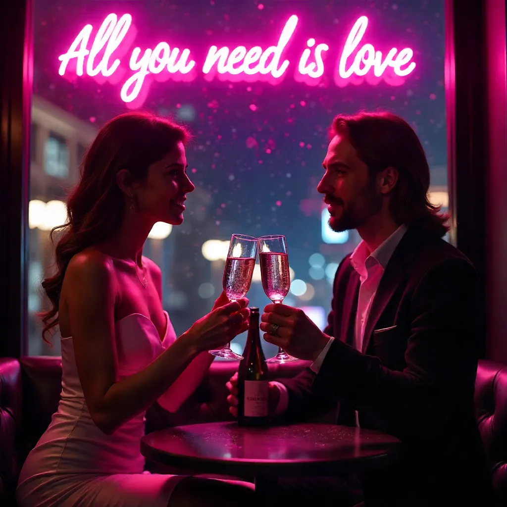 Champagne Toast Under All You Need Is Love Neon