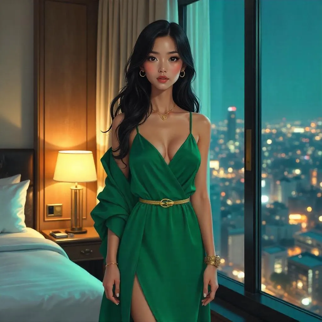 Anime Elegance in a Hotel Room