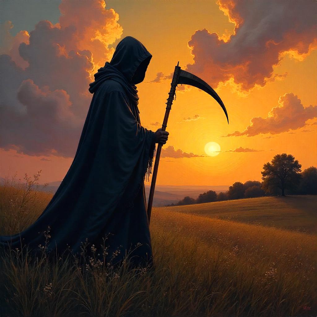 Sunset Reaper in an Oil Painting