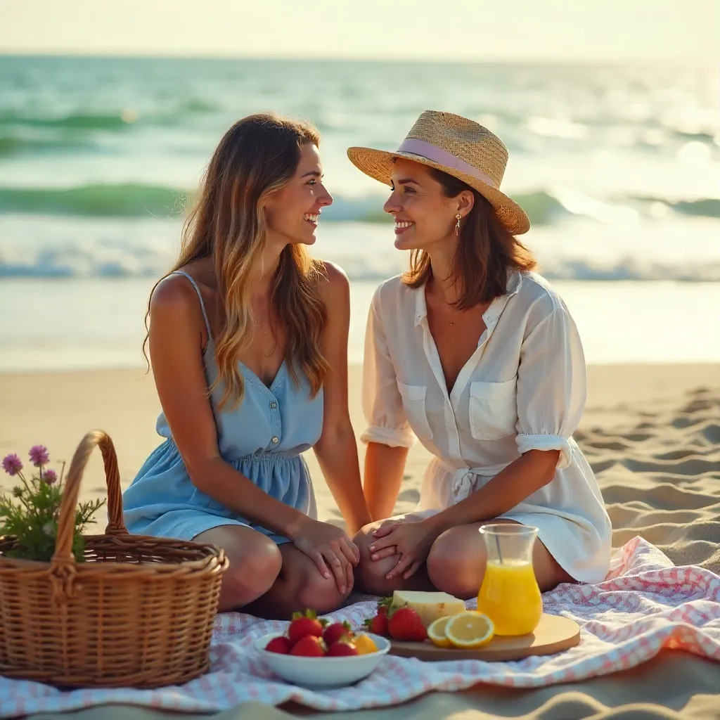 Seaside Picnic: Two Women in Summer's Calm