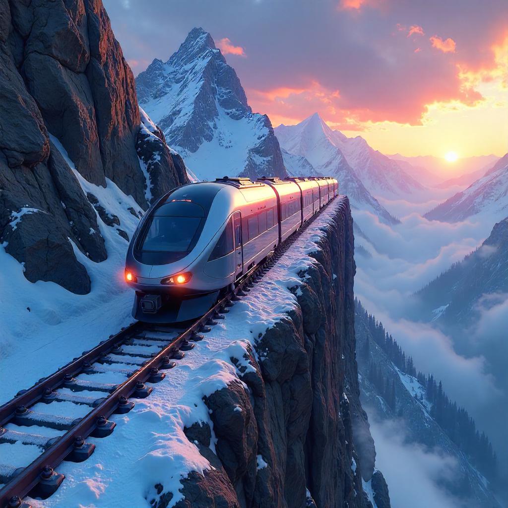 Train on a Mountain Peak — Digital Art