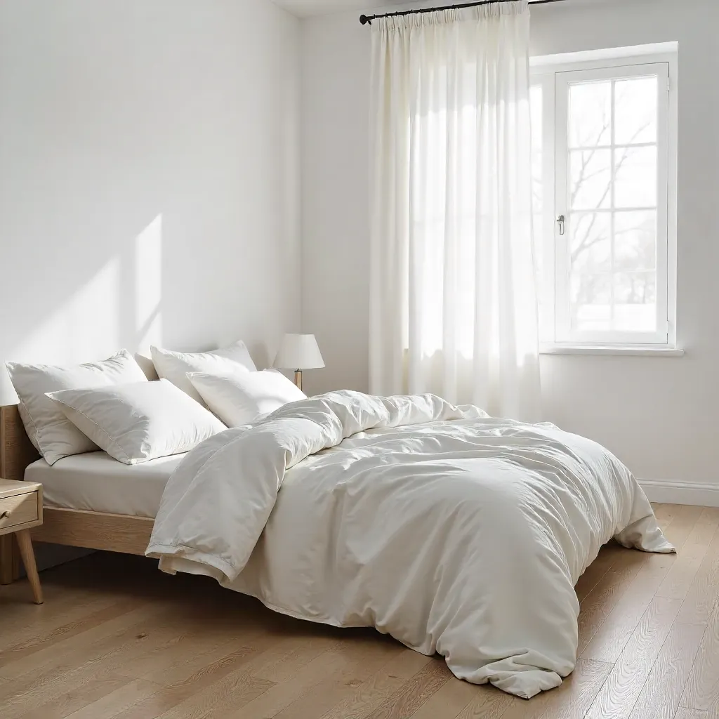 Minimalist Bedroom with Rumpled White Bedding