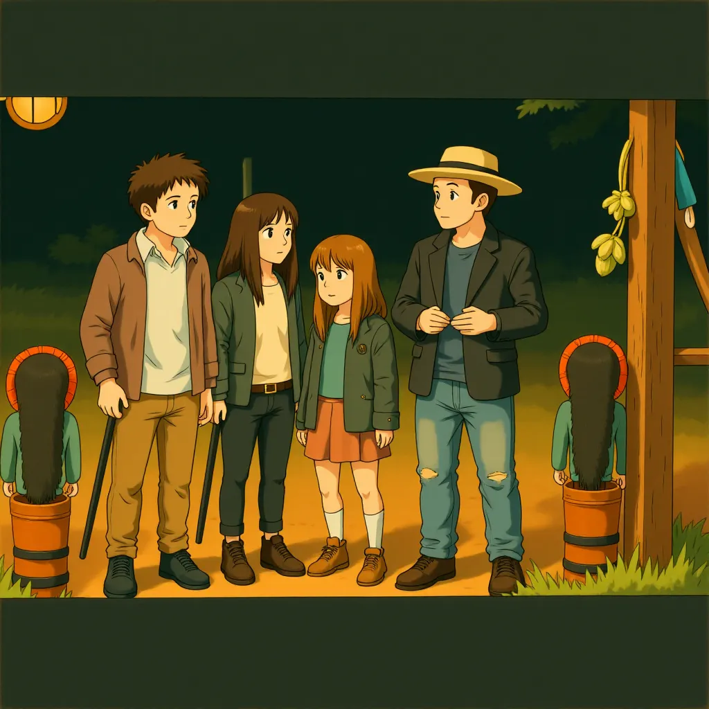 Woody Harrelson, Jesse Eisenberg, Abigail Breslin, and Emma Stone in Zombieland (2009) - Anime style