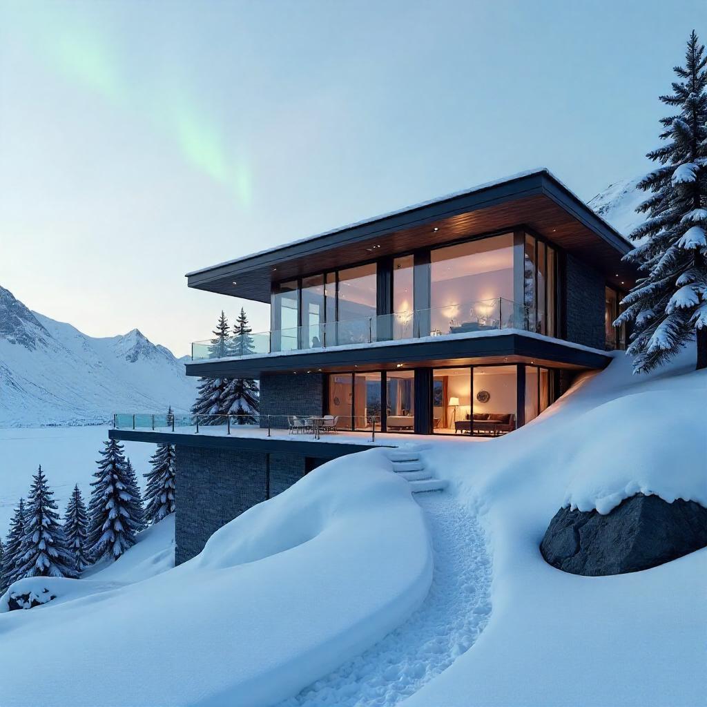 Photorealistic Tundra Mansion at Dusk