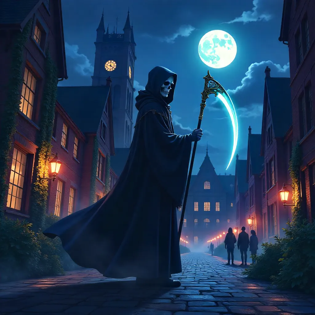 Anime Reaper in a University Courtyard