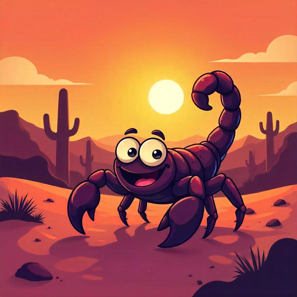 Sunset Cartoon Scorpion in Warm Desert
