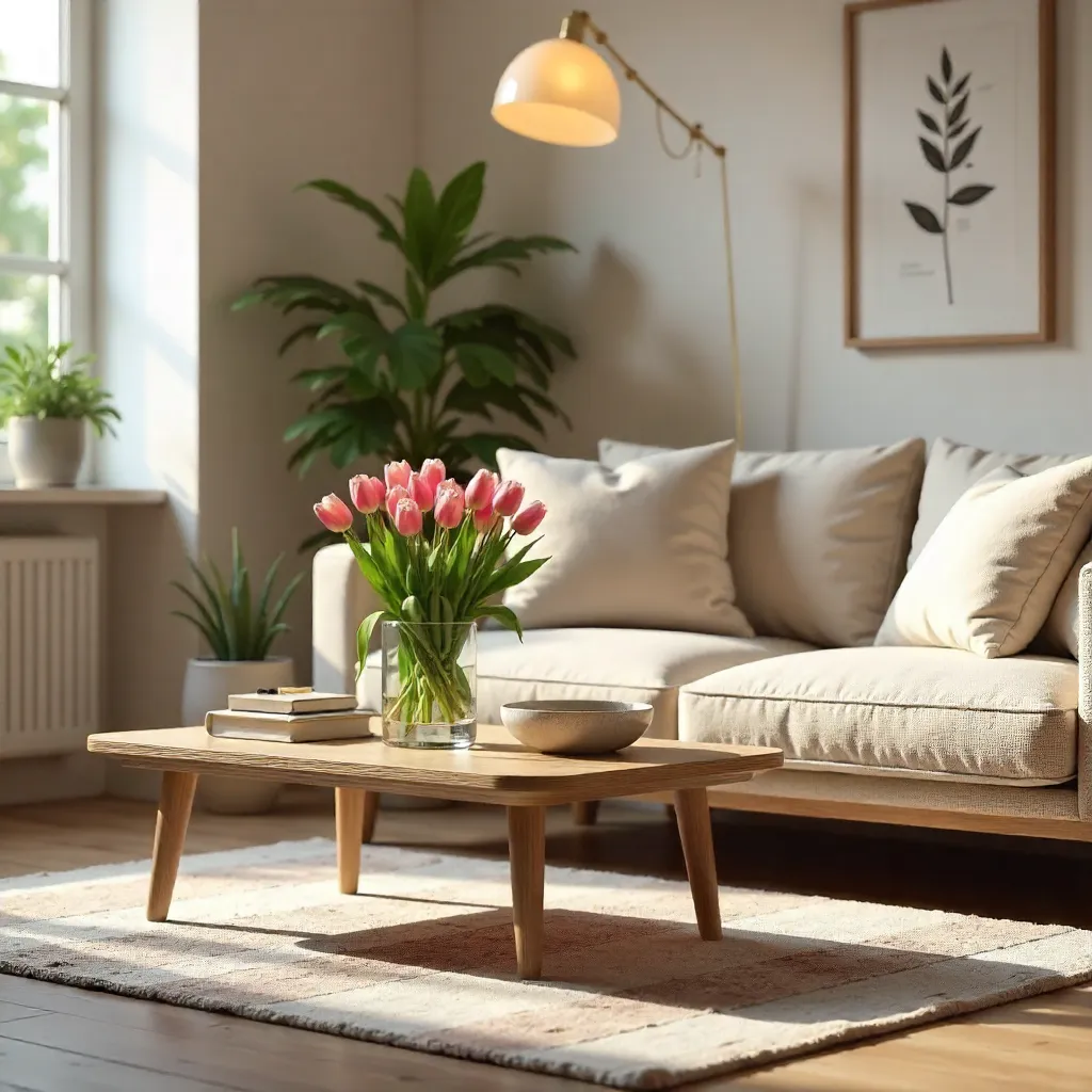 Tulips on Coffee Table in a Stylish Living Room