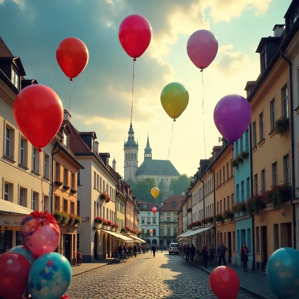 Vibrant Balloons Over Munich's Cloudy Sky