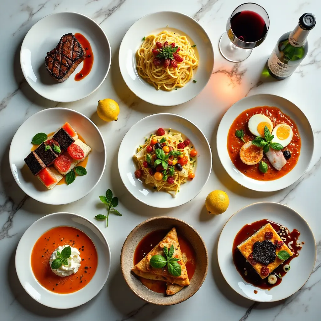 Overhead Feast on Marble Table