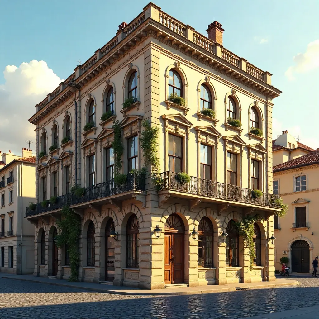 Timeless European Facade with Arched Windows