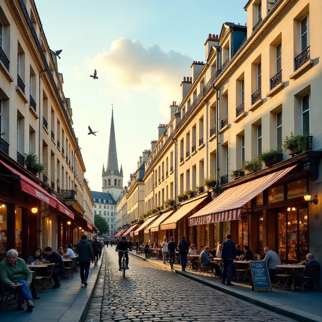Parisian Street View: Historic Architecture and Bustling Life