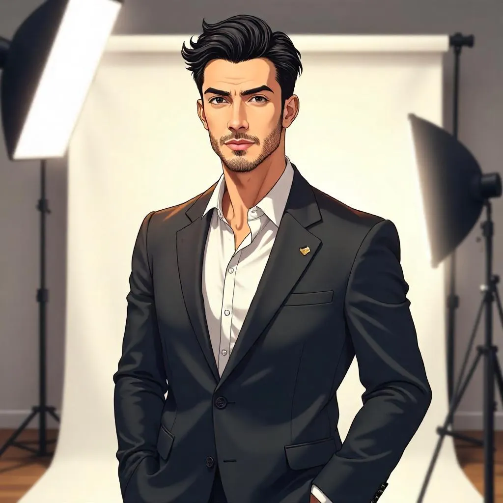 Handsome Middle Eastern Man in Anime Studio Portrait