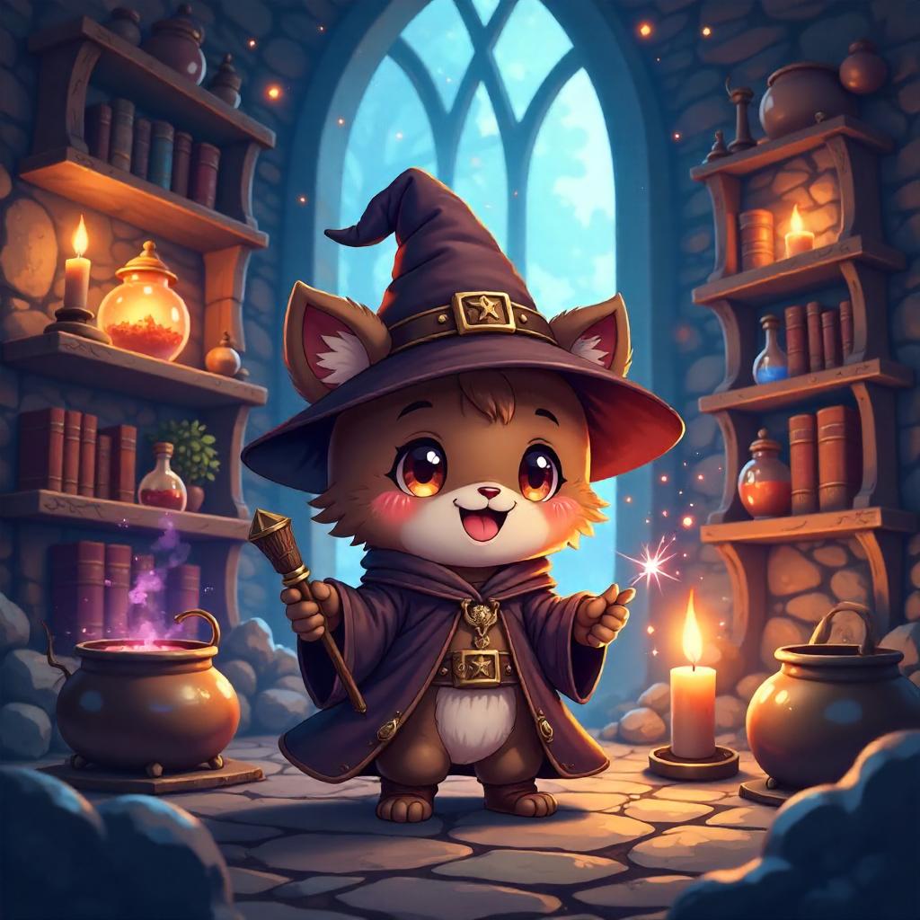 Cute Anime Brownie Apprentice in a Wizard Tower