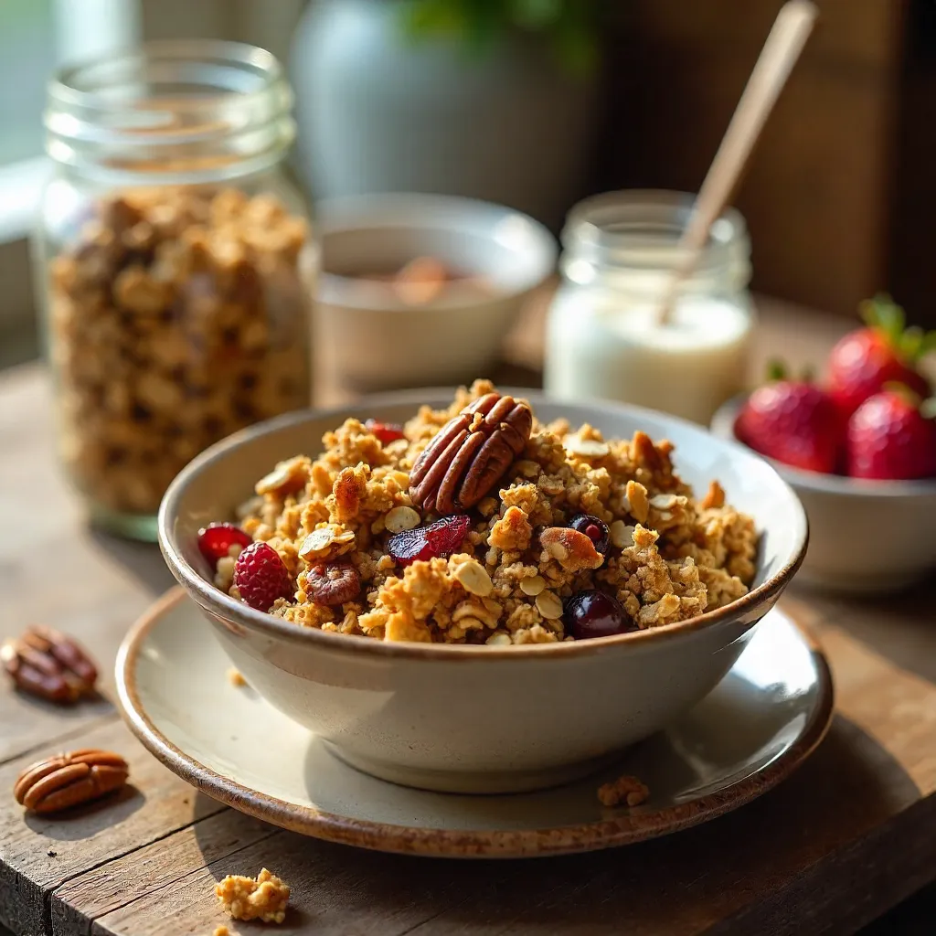 Golden Granola with Pecans for a Healthy Breakfast