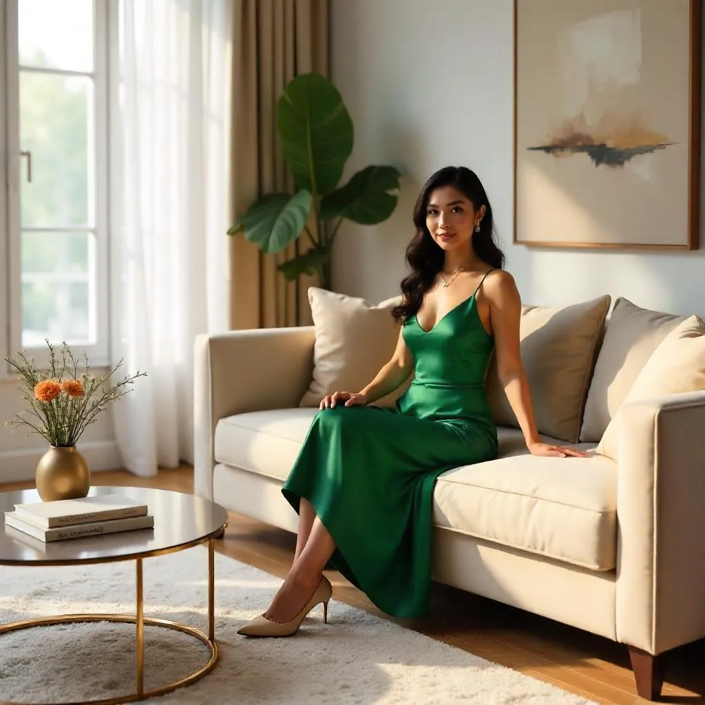 Elegant Latina Woman in a Photorealistic Living Room