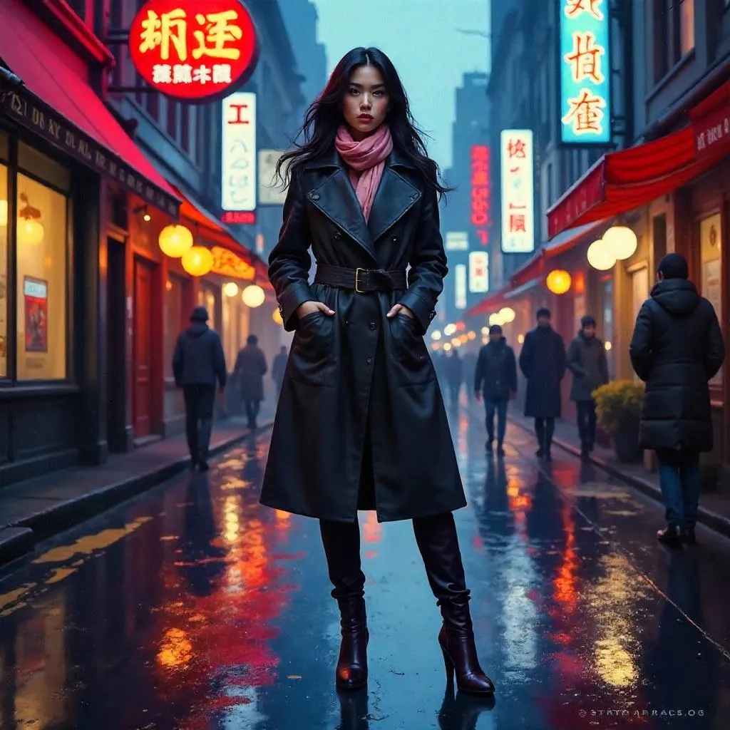 Urban Neon: Oil Portrait of an Asian Woman