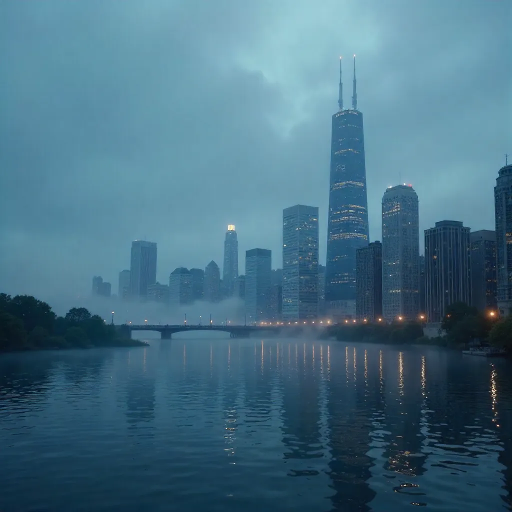 Moody Fog Enshrouding Chicago's Skyline