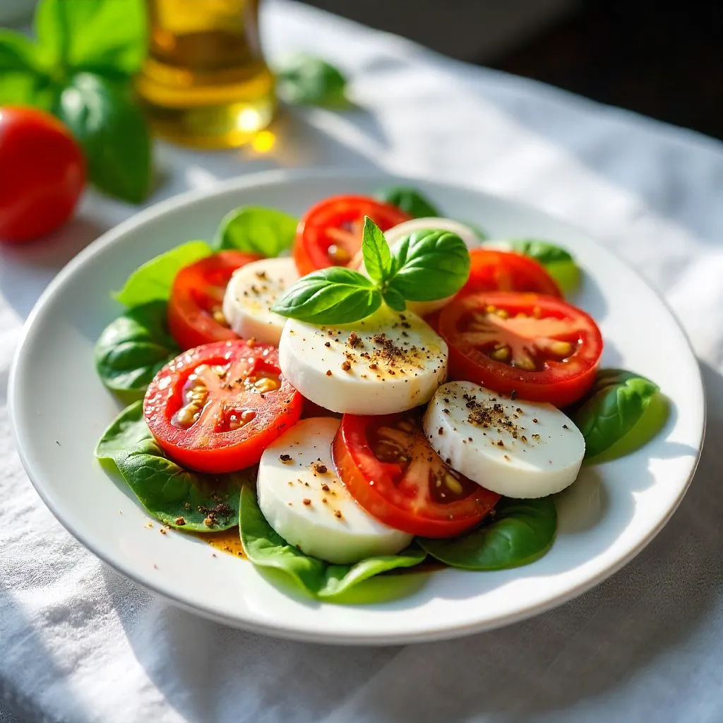 Delicious Caprese Salad on a White Tablecloth