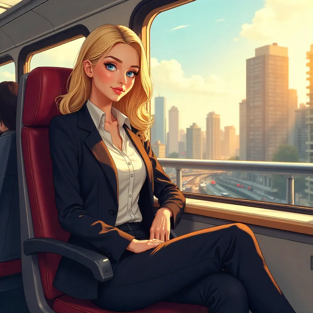 Confident Anime Woman on a Train Car