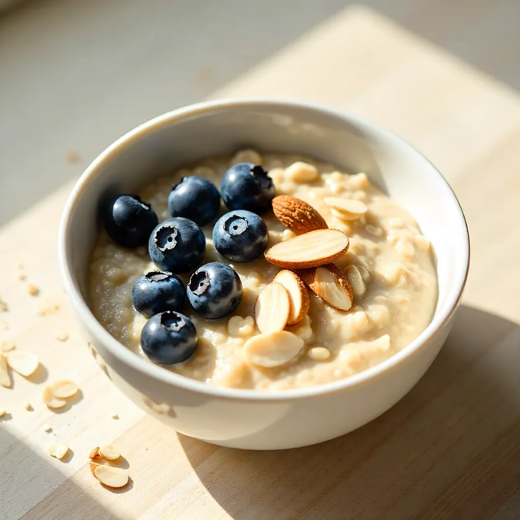 Minimalist Oatmeal Bowl with Blueberries and Almonds