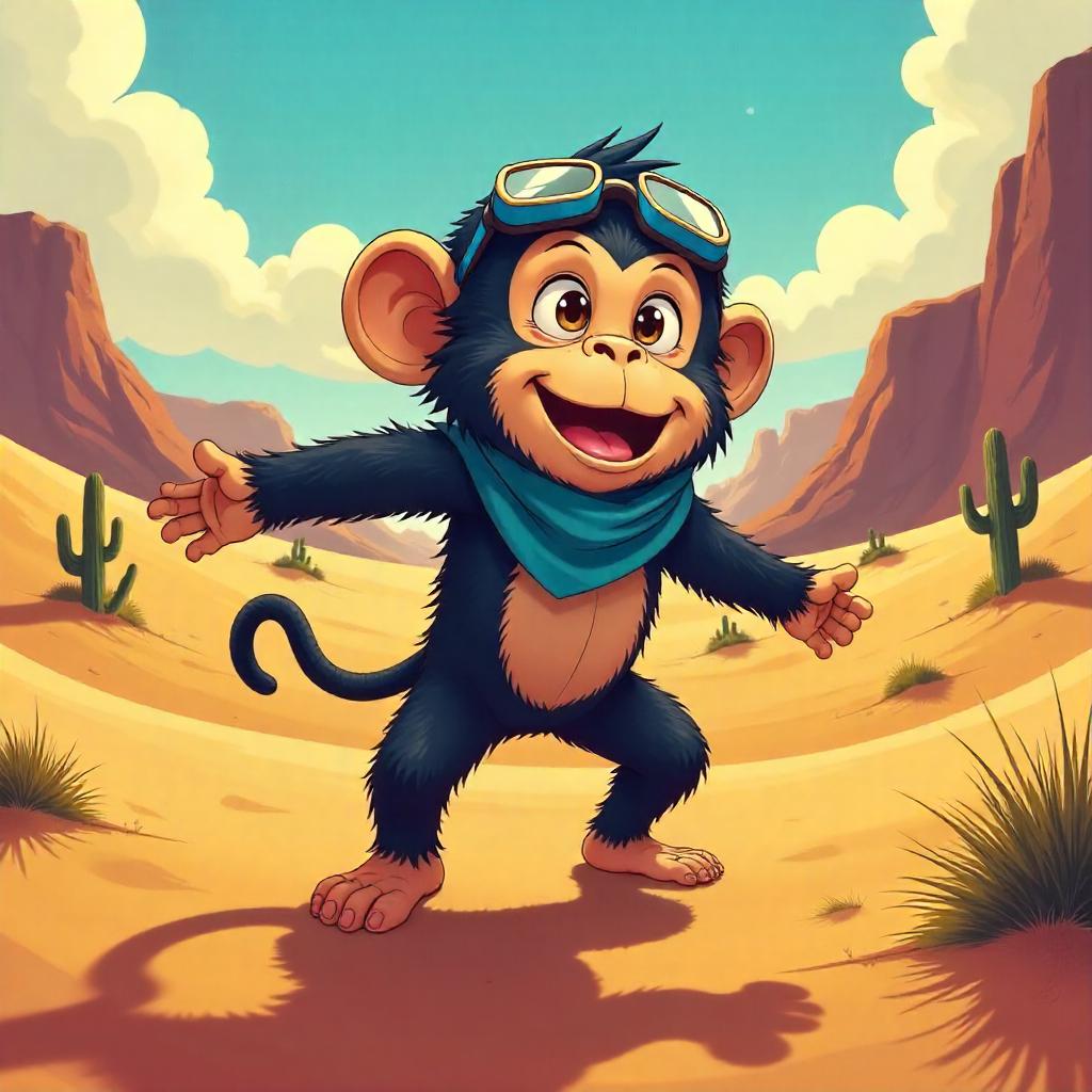 Desert Mirage: Anime Chimp in Dunes