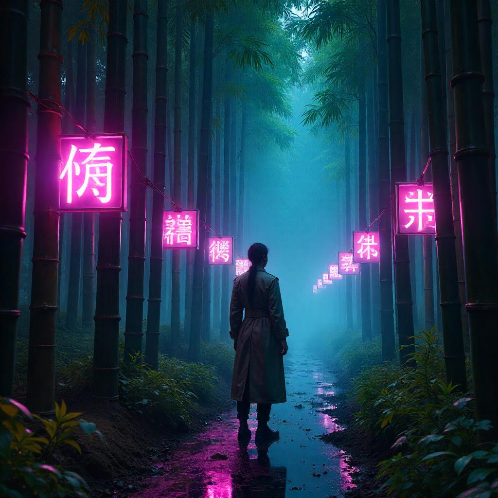 Neon Librarian in the Bamboo Grove