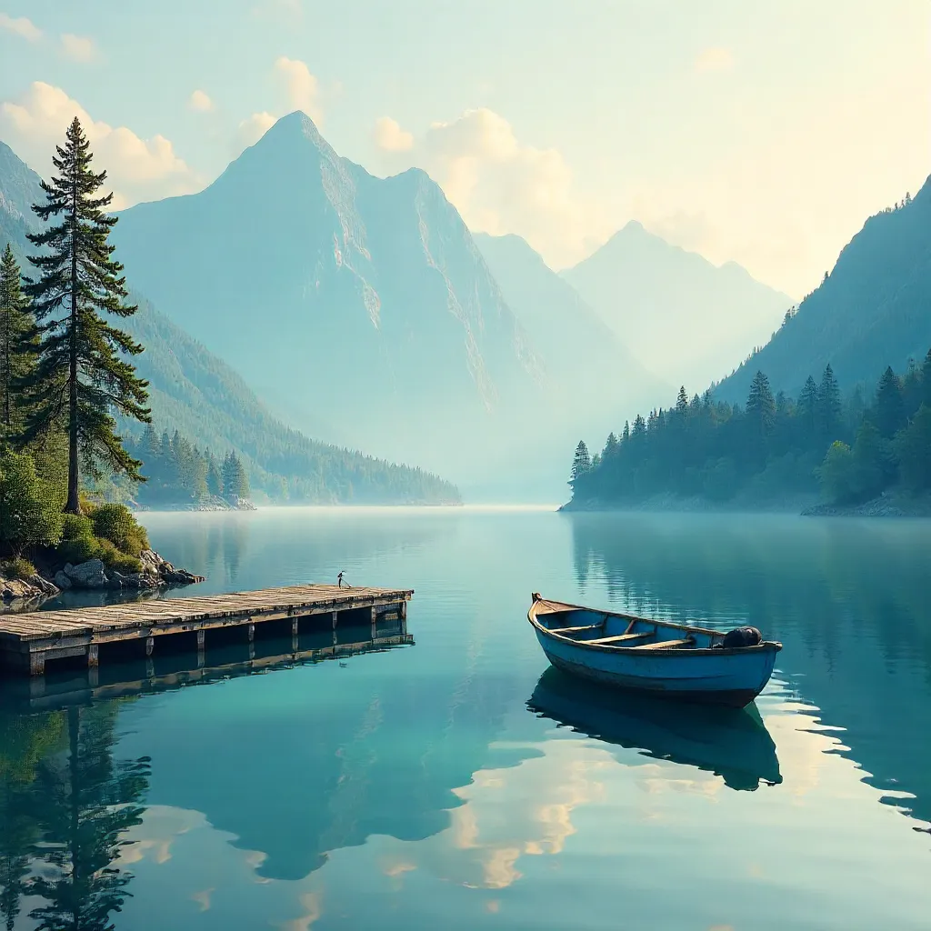 Blue Boat Reflections on Tranquil Waters