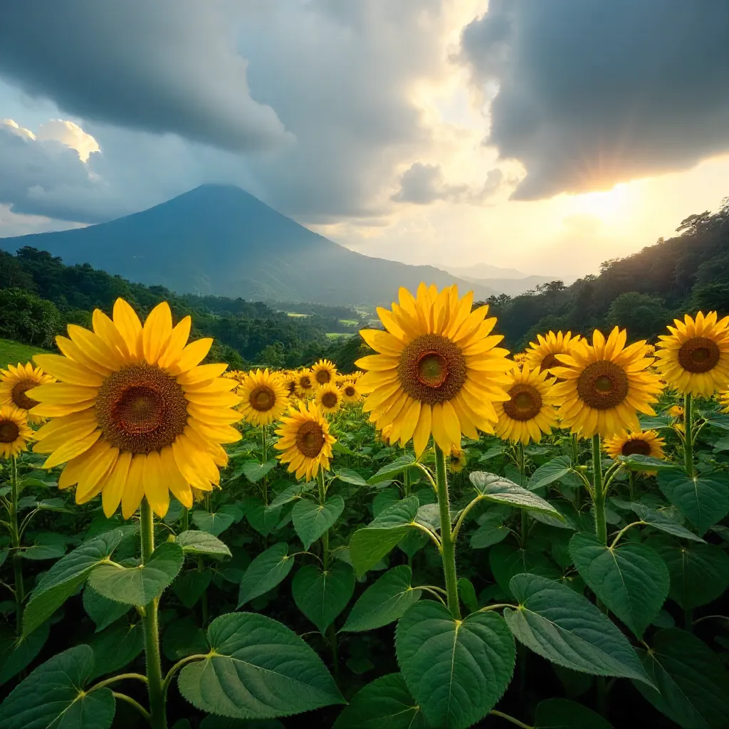 Sunflowers Under Bali's Moody Cloudscape