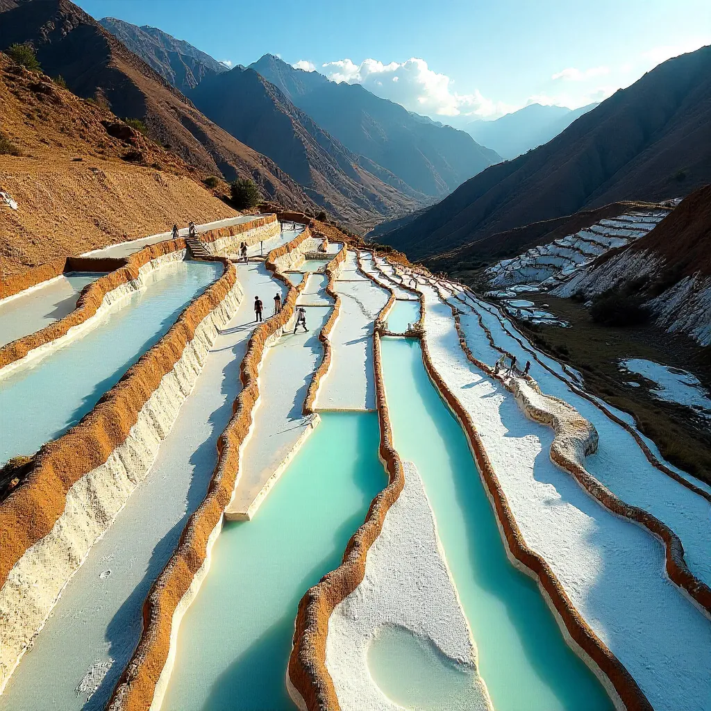Drone View Over Maras Salt Ponds in the Andes