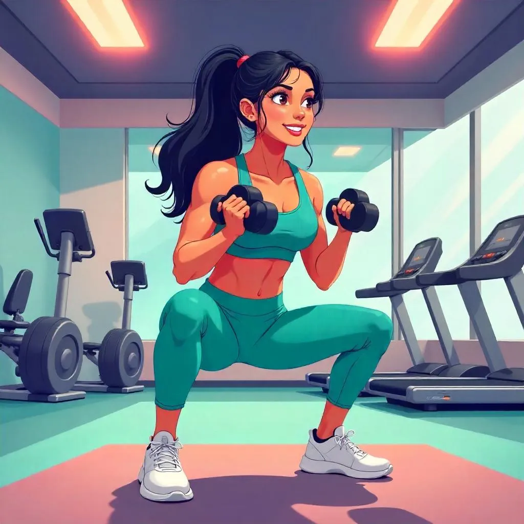 Cartoon Indian Woman Working Out in a Gym