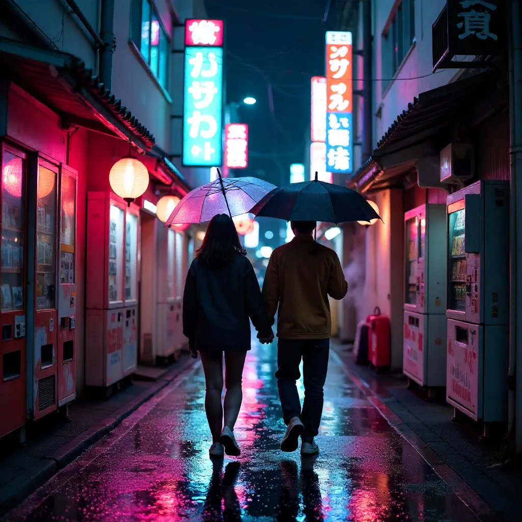 Neon Night Walk in a Tokyo Alley