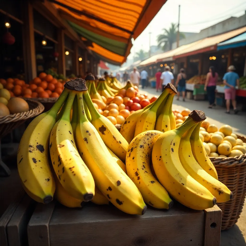 Vibrant Bananas in a Sunlit Market