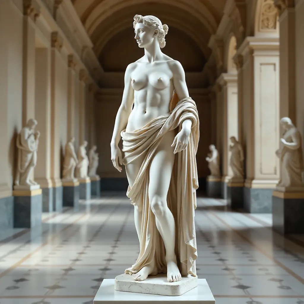 Elegant Marble Statue in the Louvre Gallery