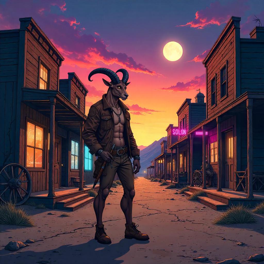 Satyr in a Neon Ghost Town - Anime Style