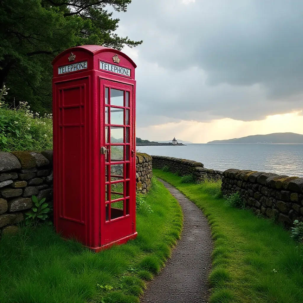 Red Telephone Box Amid Greenery in Avoch