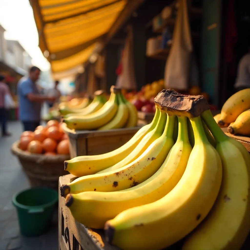 Banana Market Display: Texture and Color