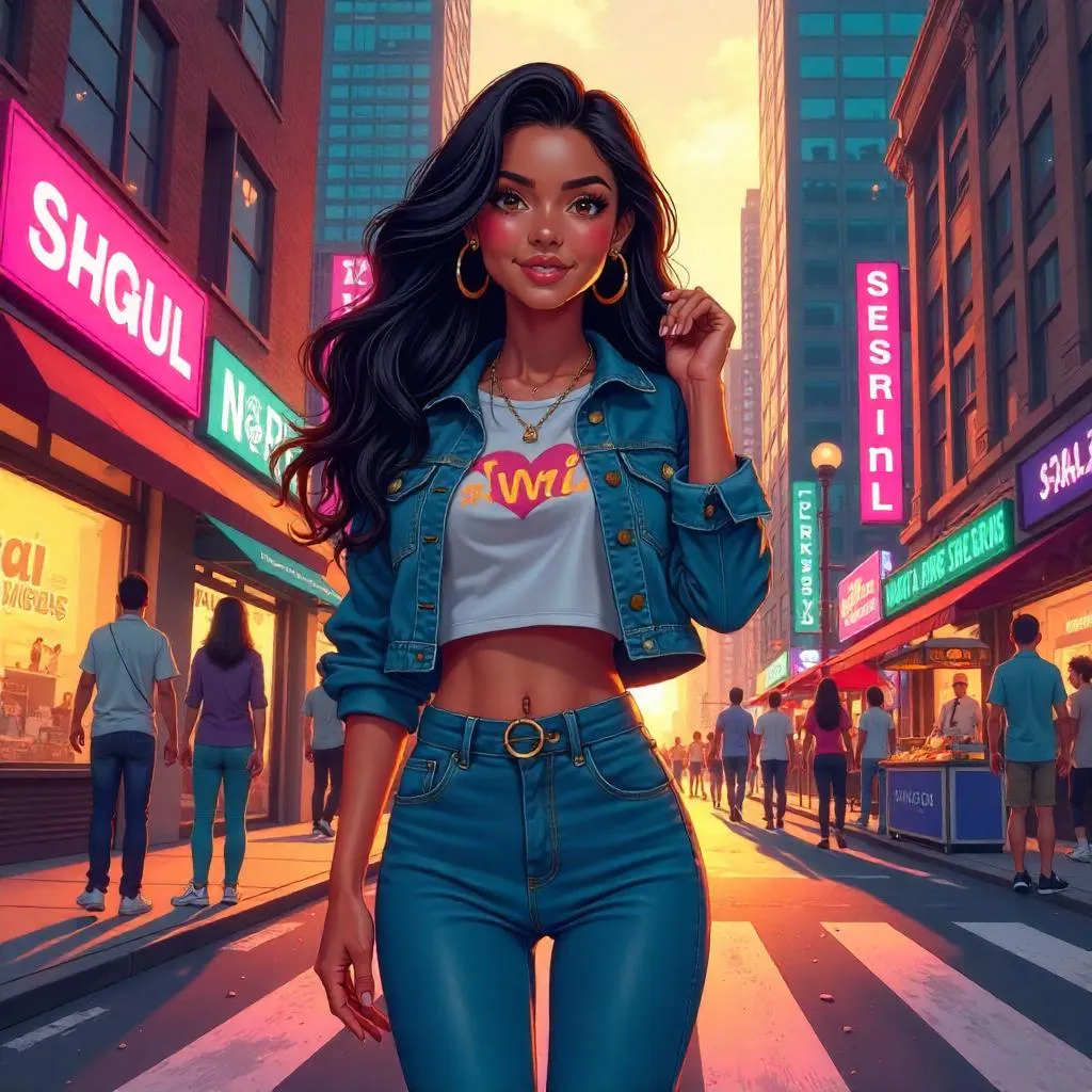 Vibrant Downtown Anime Latina Portrait