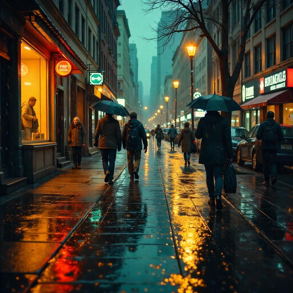 Rain-Soaked Street: Oil Painting in a Photo