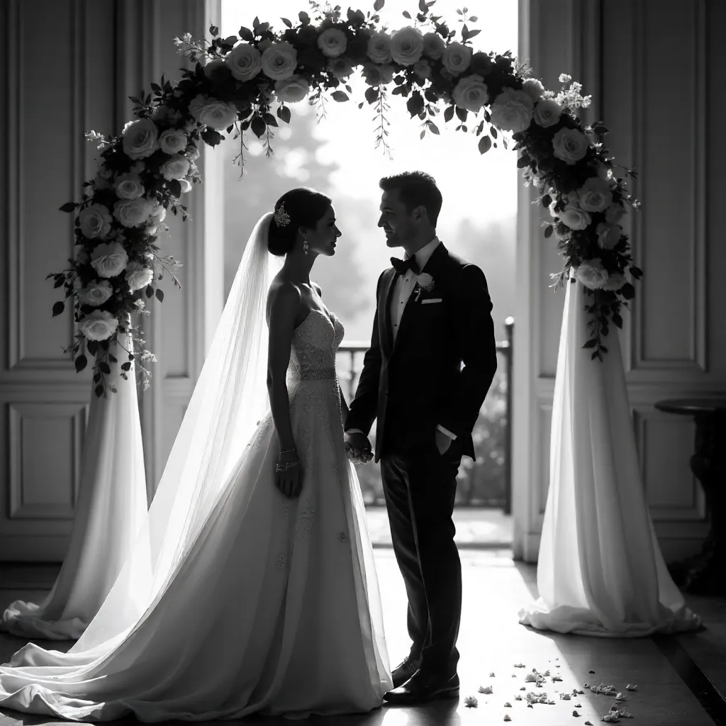 Monochrome Wedding: Lovers Holding Hands