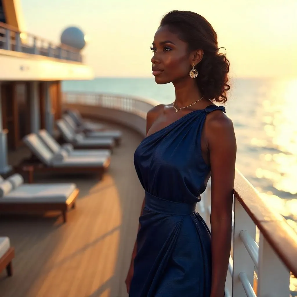 Elegant Black Woman on a Cruise Ship at Sunset