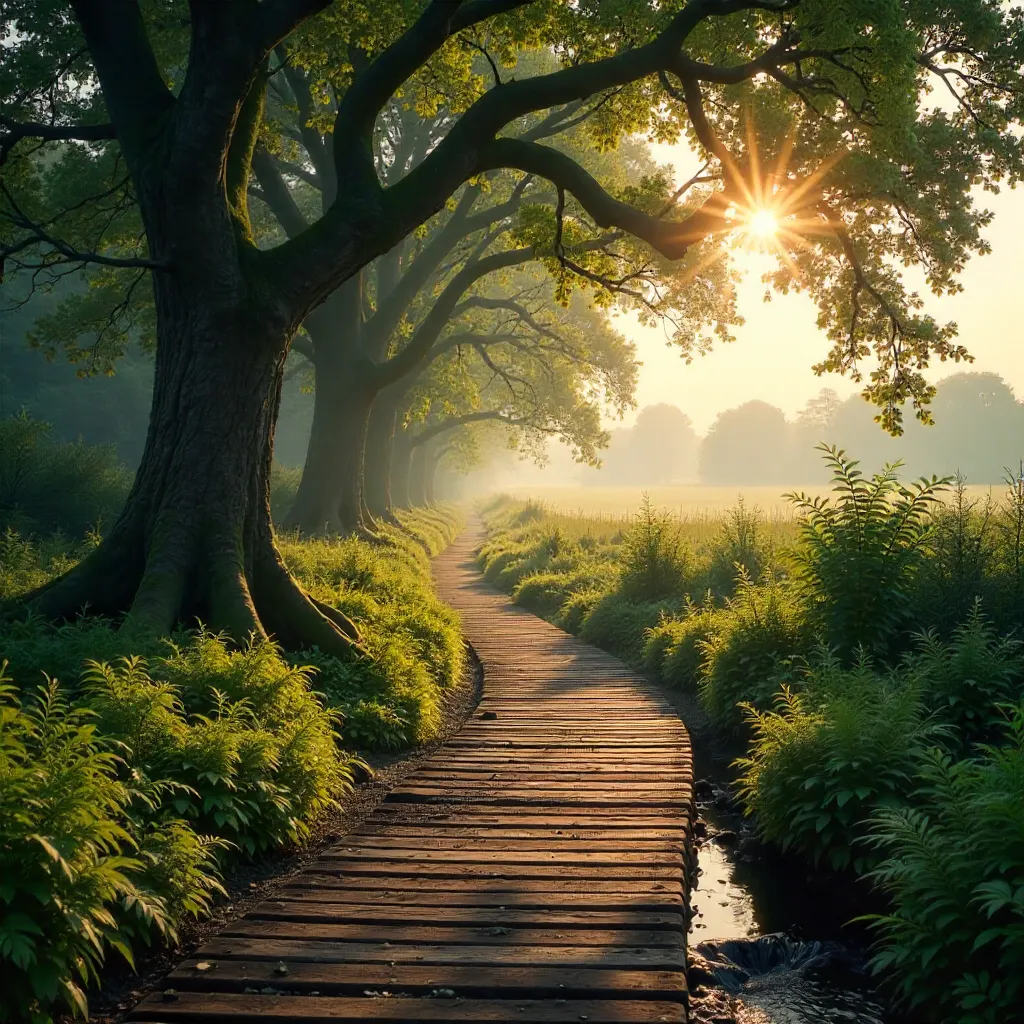 Winding Wooden Path Through an English Forest