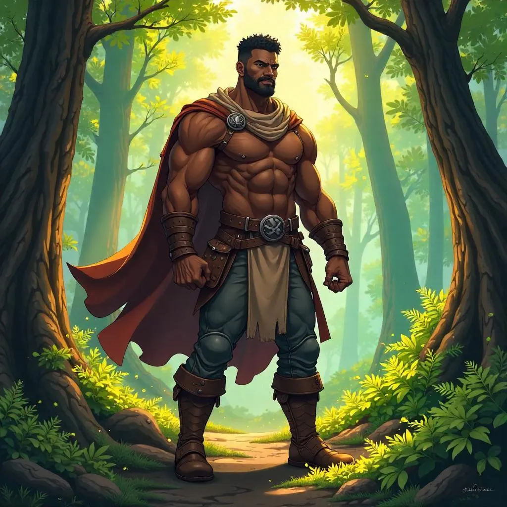 Forest Warrior: Anime-Style Strong Black Man