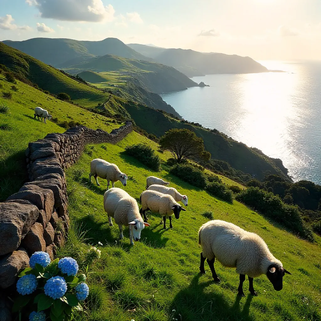 Grazing Sheep on Madeira's Lush Hillside