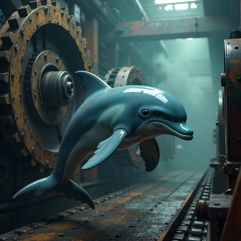 Dolphin in a Gear Factory: 3D Render