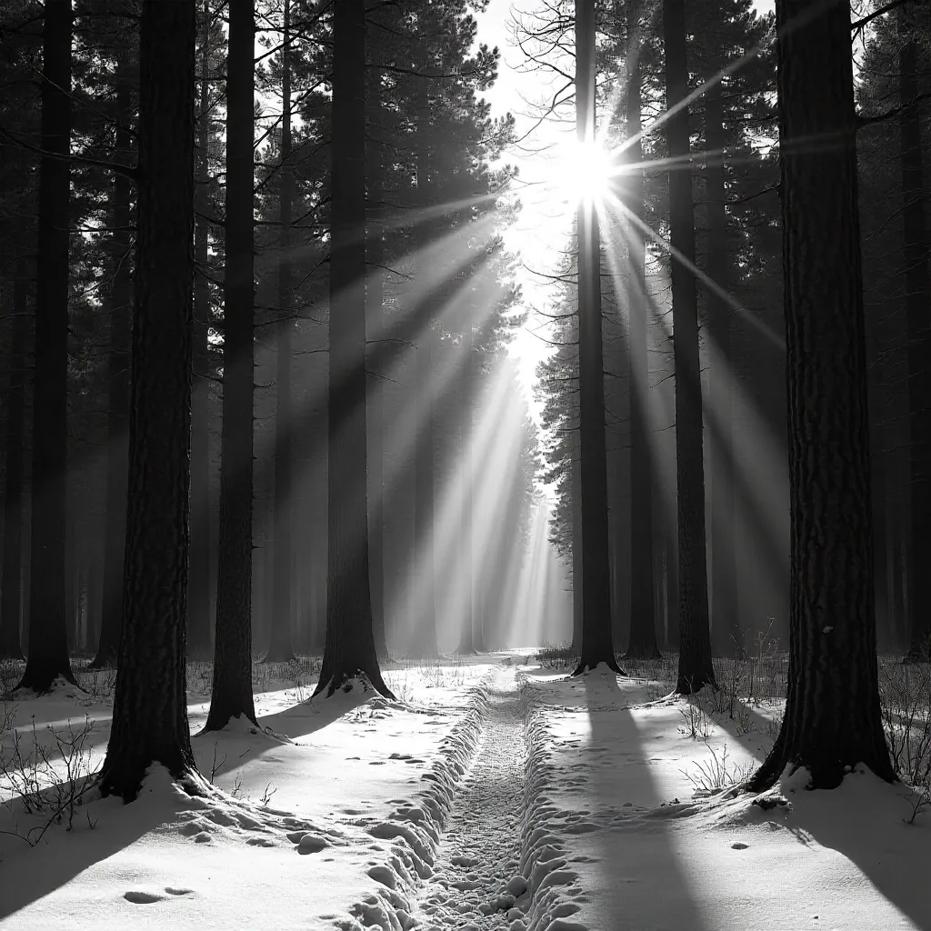 Sunlit Silence Through Winter Trees