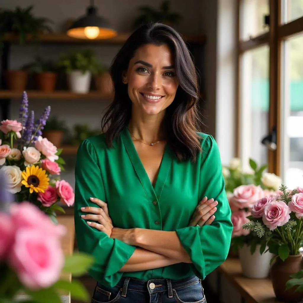Confident Latina Florist in a Flower Shop