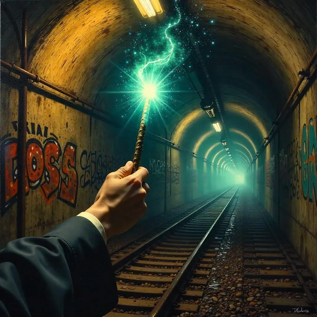 Subway Spell: An Oil Painting of a Wand