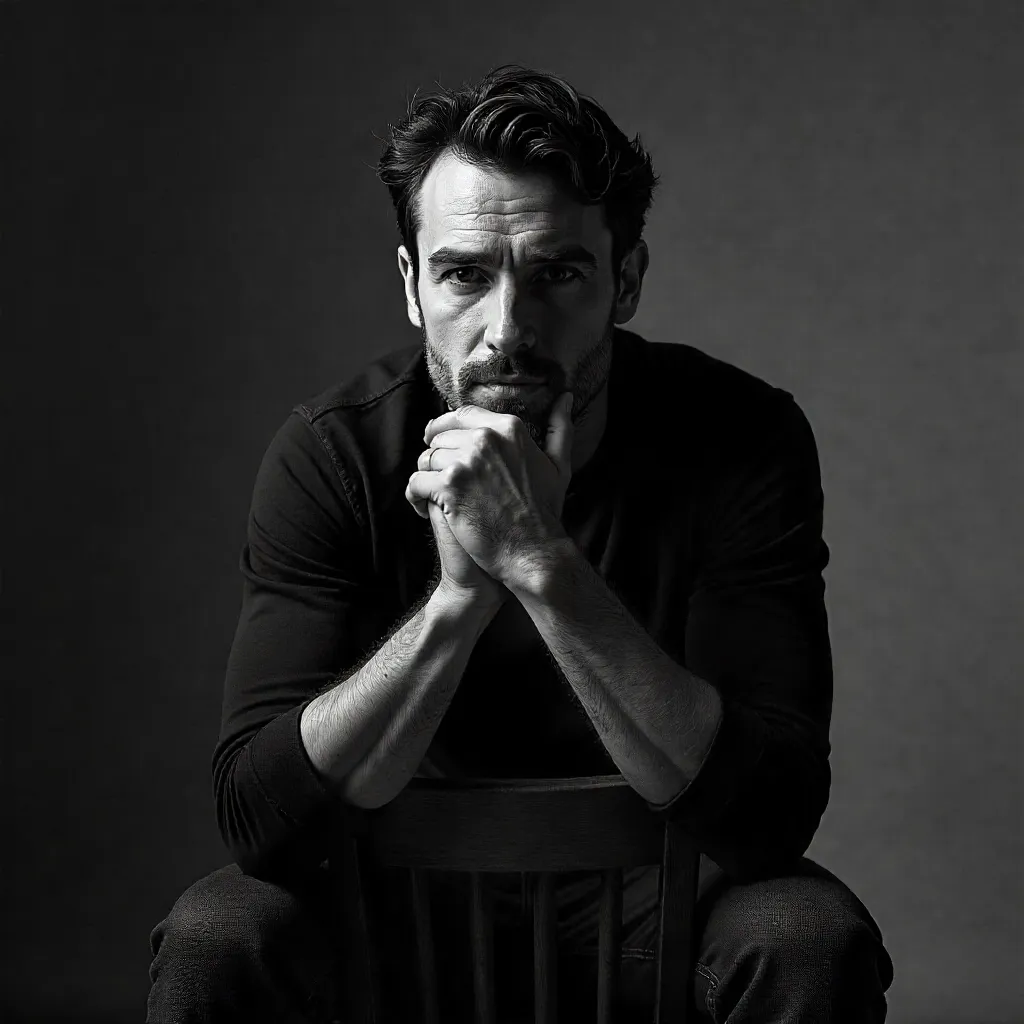 Deep in Thought: Black and White Portrait
