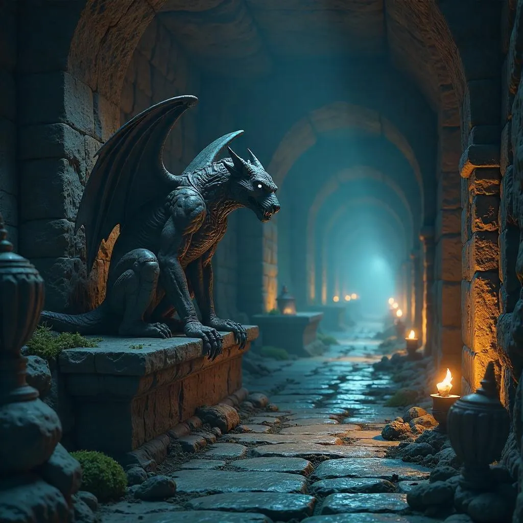 Gargoyle Guardian in Catacombs - 3D Render