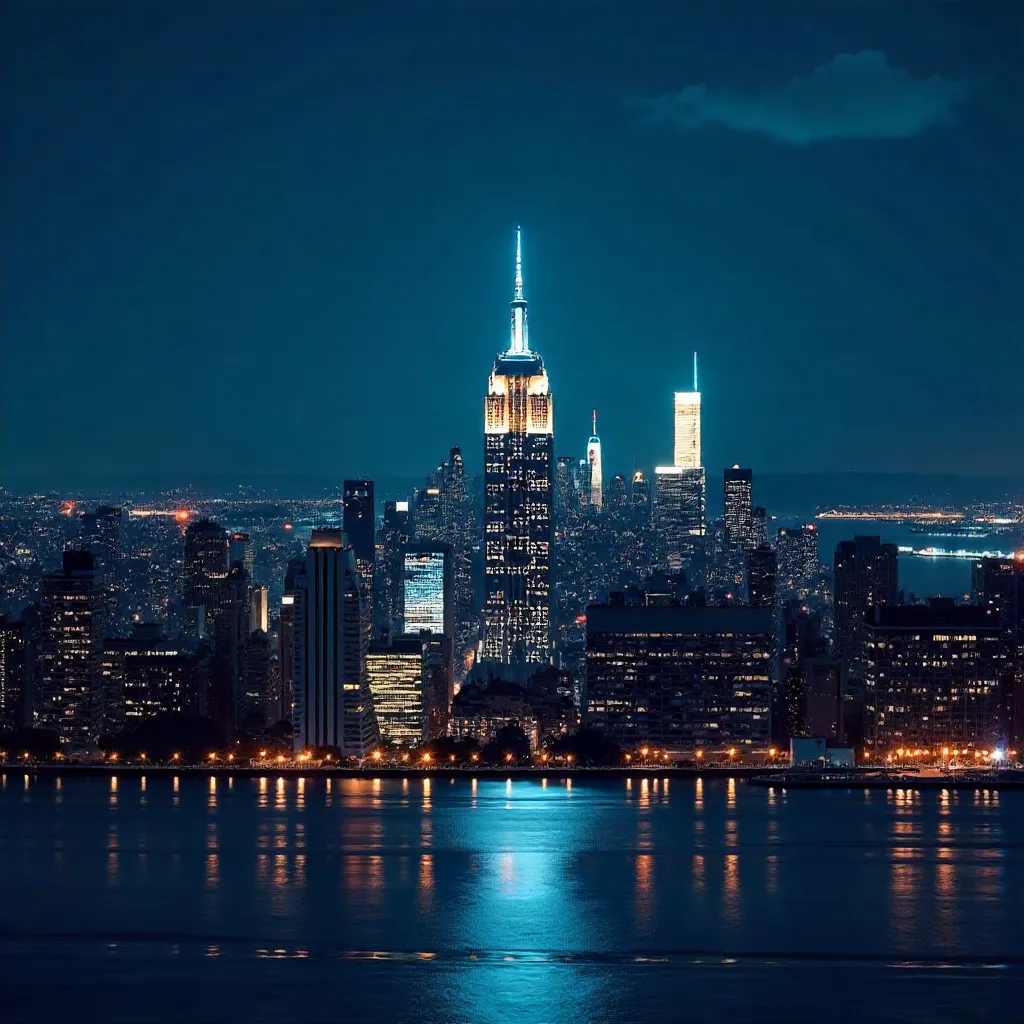 Captivating Night View of NYC Skyline with Empire State Building